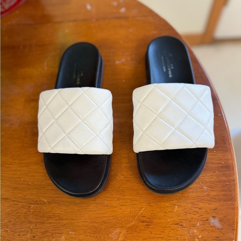 Avellini Italy wide puffy strap slide sandals leather upper size9